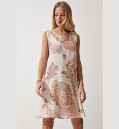 Снимка на Happiness İstanbul Women's Cream Peach Patterned Linen Viscose Mini Dress