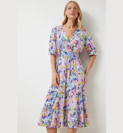 Снимка на Happiness İstanbul Women's Cream Pink Wrap Collar Floral Summer Viscose Dress