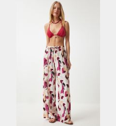 Снимка на Happiness İstanbul Women's Cream Plum Patterned Draped Viscose Palazzo Trousers