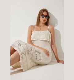 Снимка на Happiness İstanbul Women's Cream Strap Openwork Summer Knitwear Dress
