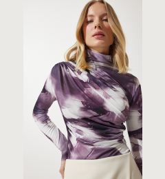 Снимка на Happiness İstanbul Women's Damson Draped High Neck Sandy Blouse