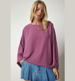 Снимка на Happiness İstanbul Women's Dark Lilac Bat Sleeve Flowy Ayrobin Blouse