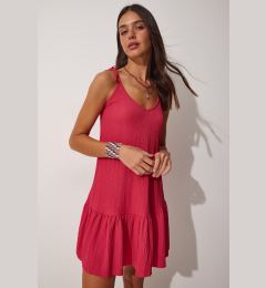 Снимка на Happiness İstanbul Women's Dark Pink Tied Strap Summer Knitted Dress