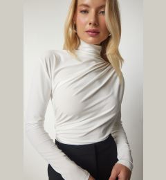 Снимка на Happiness İstanbul Women's Ecru Gathered Detailed High Neck Sandy Blouse