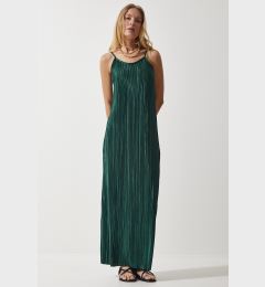 Снимка на Happiness İstanbul Women's Emerald Green Strappy Summer Pleated Dress