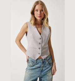 Снимка на Happiness İstanbul Women's Gray Body-Fitting Short Woven Vest