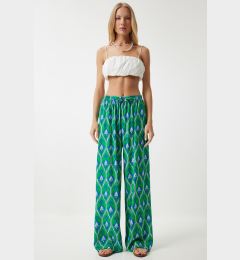 Снимка на Happiness İstanbul Women's Green Blue Patterned Loose Viscose Palazzo Trousers