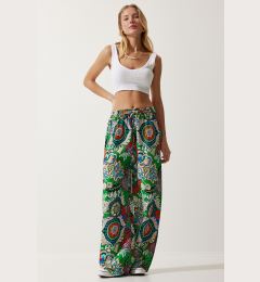 Снимка на Happiness İstanbul Women's Green Orange Patterned Flowing Viscose Palazzo Trousers