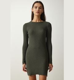 Снимка на Happiness İstanbul Women's Khaki Mini Slit Corduroy Knitted Dress