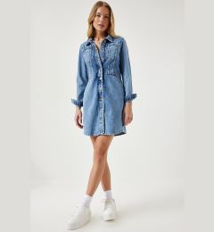 Снимка на Happiness İstanbul Women's Light Blue Pocket Mini Denim Dress