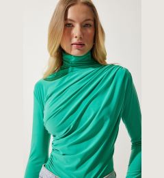 Снимка на Happiness İstanbul Women's Light Green Gathered Detailed High Neck Sandy Blouse