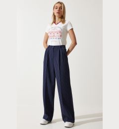 Снимка на Happiness İstanbul Women's Navy Blue Thin Striped Masculine Palazzo Pants