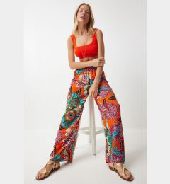 Снимка на Happiness İstanbul Women's Orange Turquoise Patterned Flowing Viscose Palazzo Trousers