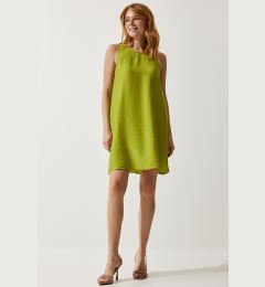 Снимка на Happiness İstanbul Women's Peanut Green Sleeveless Linen Viscose A-Line Dress