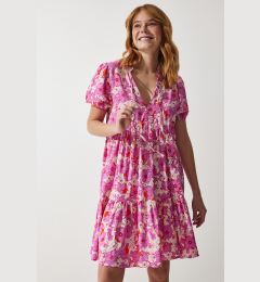 Снимка на Happiness İstanbul Women's Pink Floral Summer Viscose Flared Dress