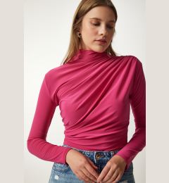 Снимка на Happiness İstanbul Women's Pink Gathered Detailed High Neck Sandy Blouse