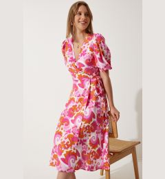 Снимка на Happiness İstanbul Women's Pink Orange Patterned Summer Wrap Viscose Dress