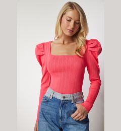 Снимка на Happiness İstanbul Women's Pink Square Neck Ribbed Knitwear Blouse