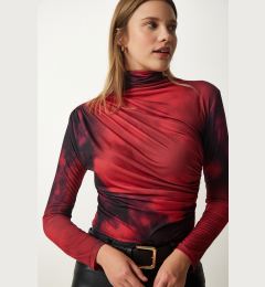 Снимка на Happiness İstanbul Women's Red Draped High Neck Sandy Blouse