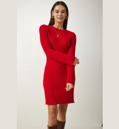 Снимка на Happiness İstanbul Women's Red Ribbed A-Line Knitwear Dress
