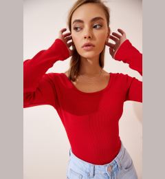 Снимка на Happiness İstanbul Women's Red U Neck Ribbed Knitted Blouse