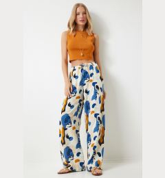 Снимка на Happiness İstanbul Women's Sky Blue Ecru Patterned Loose Viscose Palazzo Trousers