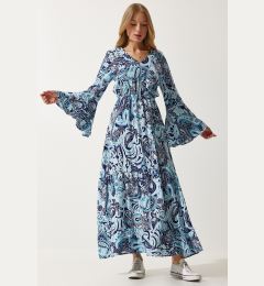 Снимка на Happiness İstanbul Women's Sky Blue Patterned Summer Viscose Dress