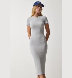 Снимка на Happiness İstanbul Women's Stone Crew Neck Wraparound Ribbed Knitted Dress