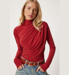 Снимка на Happiness İstanbul Women's Tile Gathered Detailed High Neck Sandy Blouse