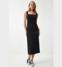 Снимка на Happiness İstanbul Women's Vivid Black Zipper Strap Midi Denim Dress