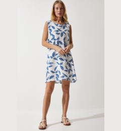 Снимка на Happiness İstanbul Women's White Navy Blue Patterned Linen Viscose Mini Dress