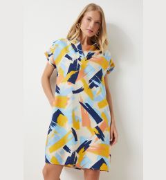 Снимка на Happiness İstanbul Women's Yellow Blue Polo Neck Patterned Summer Dress