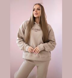 Снимка на Insulated cotton set, sweatshirt with embroidery + beige trousers