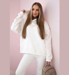 Снимка на Insulated cotton set, sweatshirt with embroidery + ecru trousers