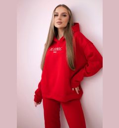 Снимка на Insulated cotton set, sweatshirt with embroidery + red trousers