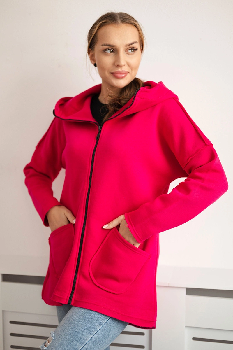 Снимка на Insulated sweatshirt with a longer back and fuchsia pockets