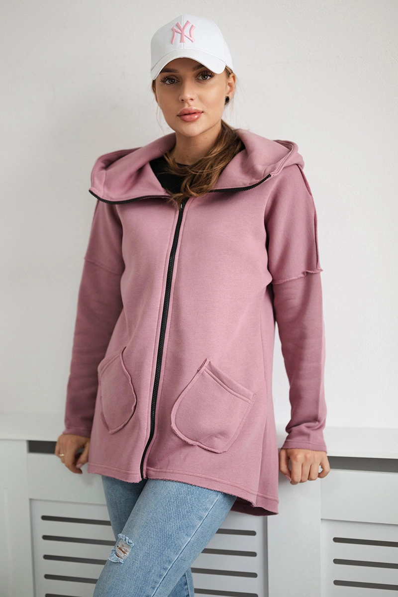 Снимка на Insulated sweatshirt with a longer back and pockets in dark pink