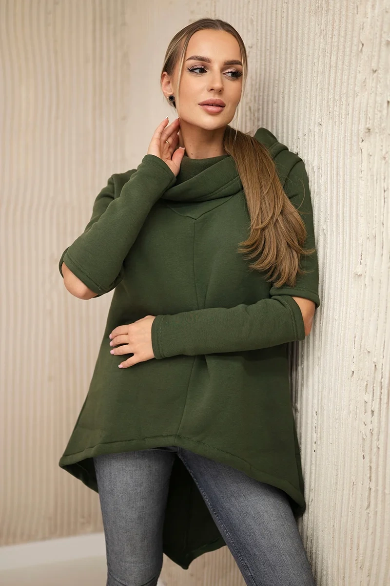 Снимка на Insulated sweatshirt with a longer back in khaki color