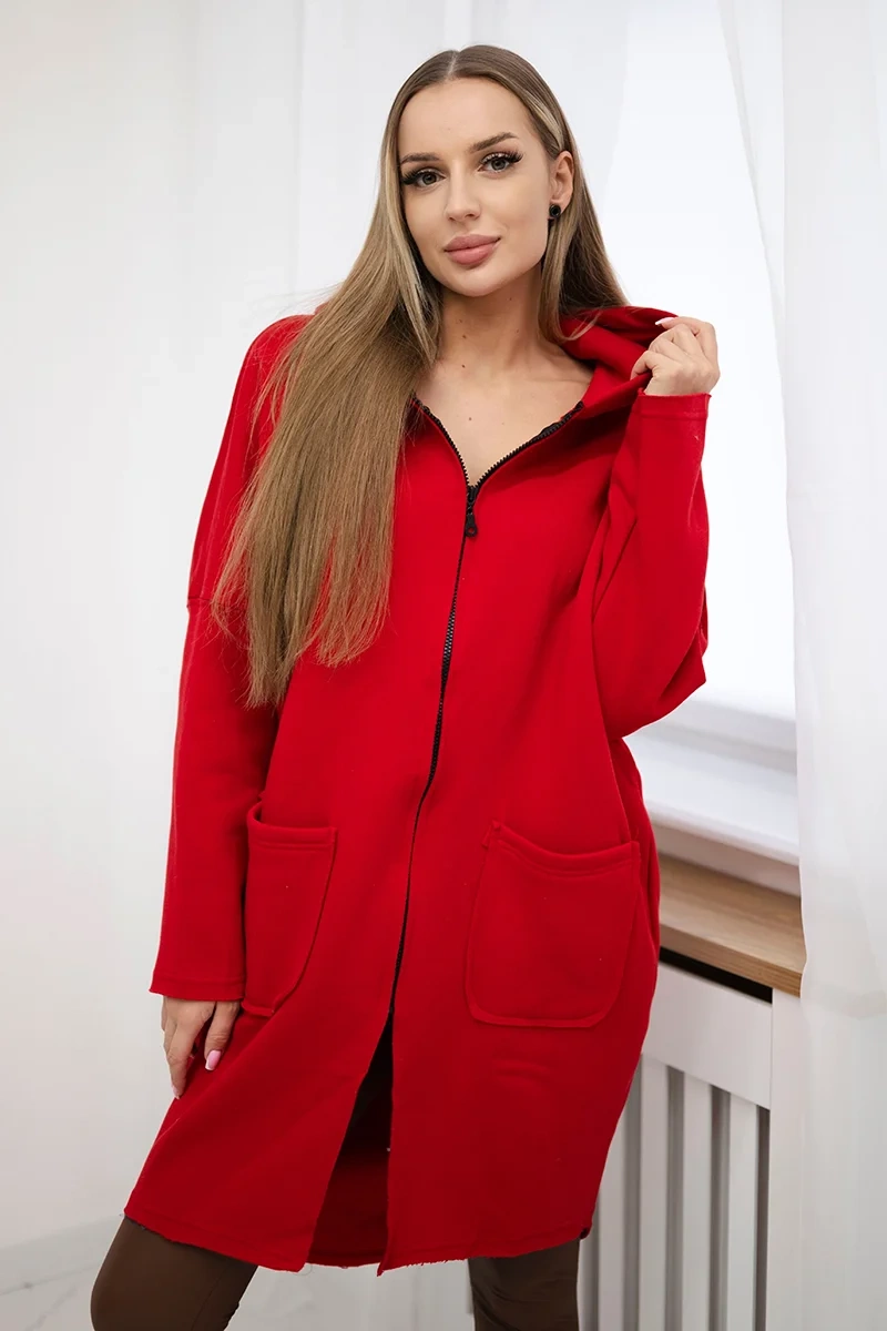 Снимка на Insulated sweatshirt with a longer back part red