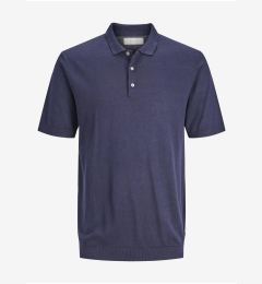 Снимка на Jack & Jones Dark blue men's knit polo shirt with linen blend Jack & Jon - Men's