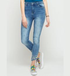 Снимка на Jeans decorated with abrasions and pearls blue
