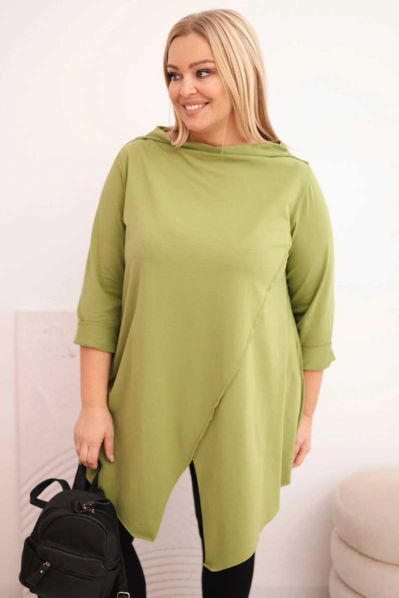 Снимка на Kesi Women's cotton Plus Size asymmetrical blouse with rolled-up sleeves olive
