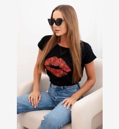 Снимка на Kesi Women's cotton short-sleeve blouse with lip print black