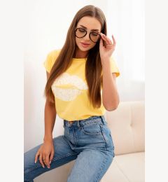 Снимка на Kesi Women's cotton short-sleeve blouse with lip print yellow