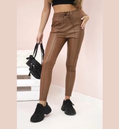 Снимка на Kesi Women's faux leather trousers with tie detail and slit on the leg brown