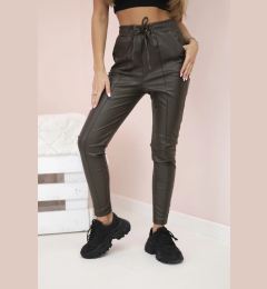 Снимка на Kesi Women's faux leather trousers with tie detail and slit on the leg khaki