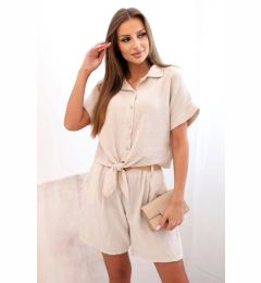 Снимка на Kesi Women's muslin set with tied shirt and belted shorts beige