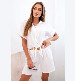 Снимка на Kesi Women's muslin set with tied shirt and belted shorts white