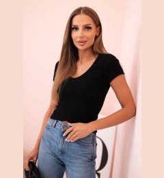 Снимка на Kesi Women's ribbed blouse with a V-neck and short sleeves black