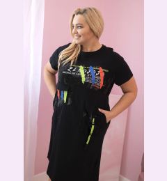 Снимка на Kesi Włoski Black Plus Size women's cotton dress with print and pockets